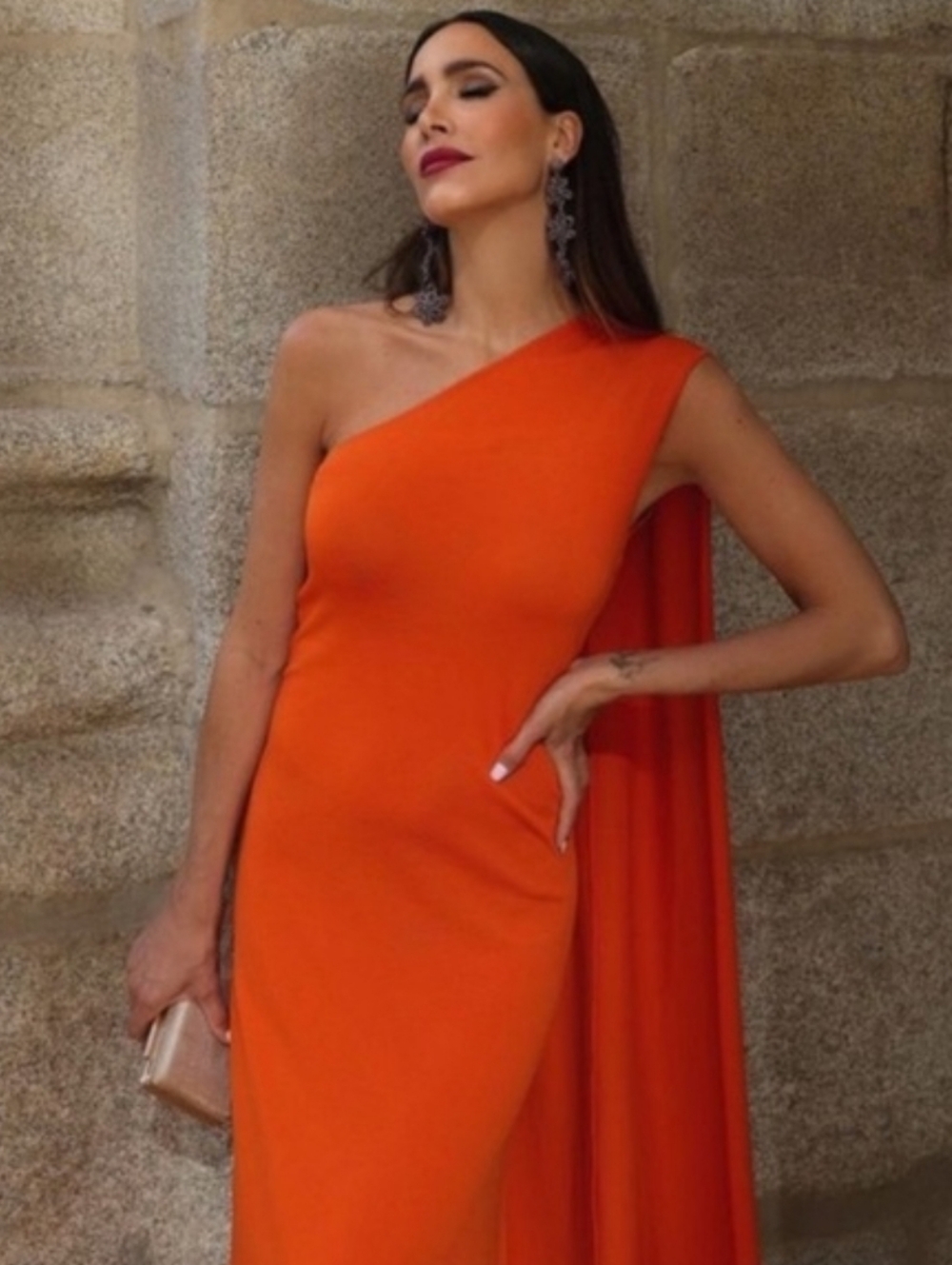ZARA LONG KNIT CAPE DRESS ORANGE SIZE M - Picture 12 of 15